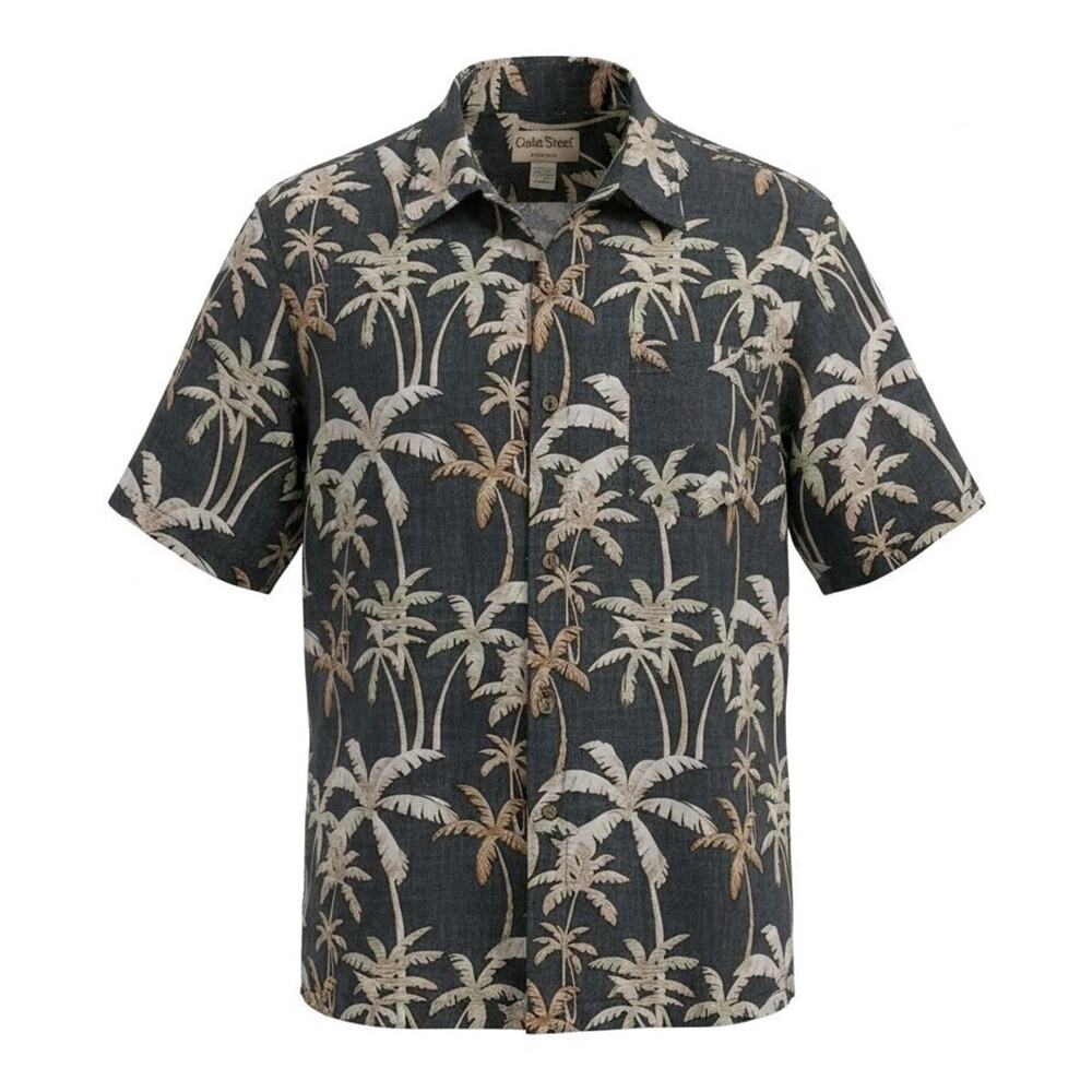 Cooke Street Button Up Hawaiian Shirt XL Black Cotton Short Sleeve Pocket Tropic